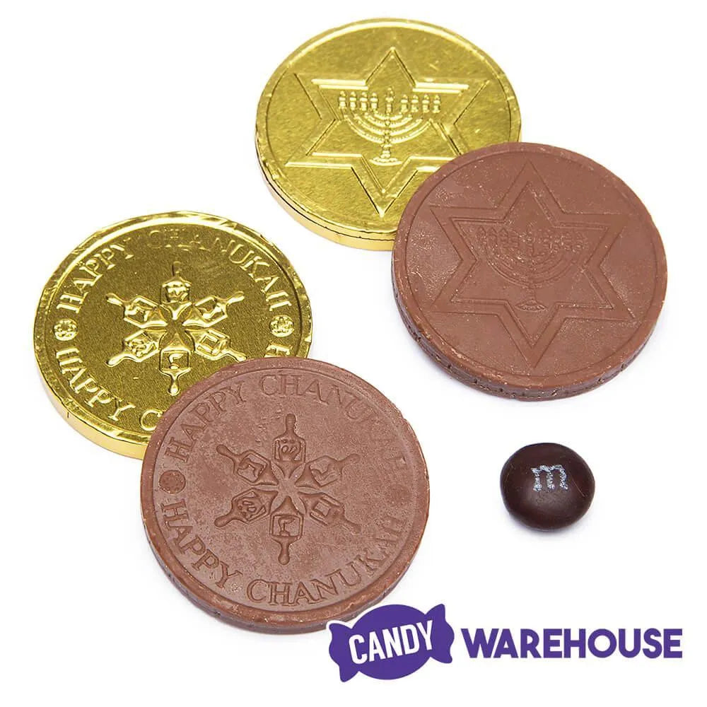 Madelaine Chanukah Gelt Gold Foiled Milk Chocolate Coins in Mesh Bags: 24-Piece Tub