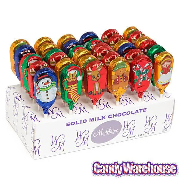 Madelaine Christmas Foiled Milk Chocolate Lollipops: 36-Piece Display