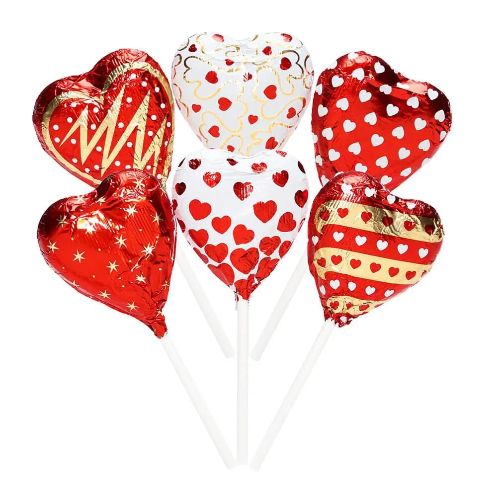 Madelaine Foiled Chocolate Heart Pops: 24-Piece Display