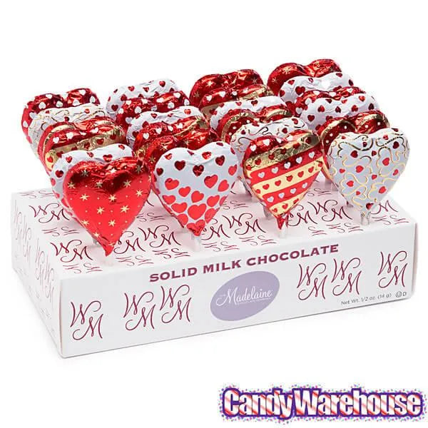 Madelaine Foiled Chocolate Heart Pops: 24-Piece Display