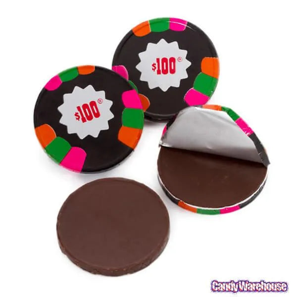 Madelaine Foiled Chocolate Poker Chips - Black $100 Design: 36-Piece Rack