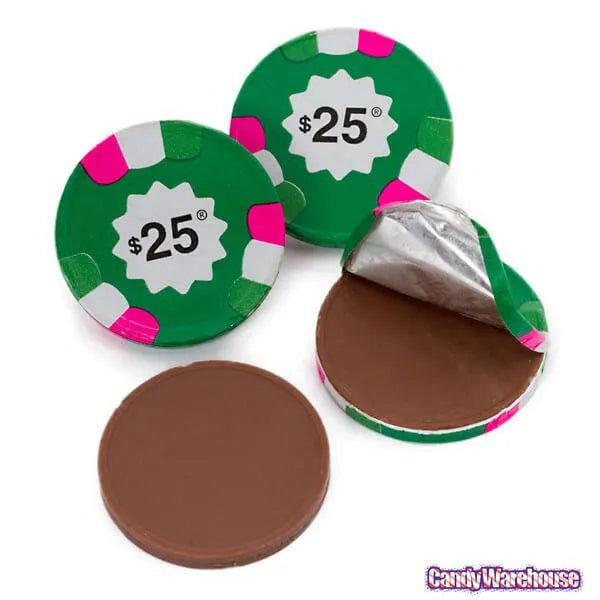 Madelaine Foiled Chocolate Poker Chips - $5 and $25 Designs: 36-Piece Rack