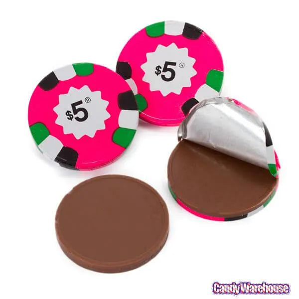 Madelaine Foiled Chocolate Poker Chips - $5 and $25 Designs: 36-Piece Rack