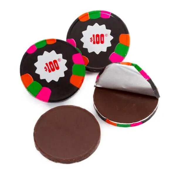 Madelaine Foiled Dark Chocolate Mint Poker Chips - $100 Black: 5LB Bag