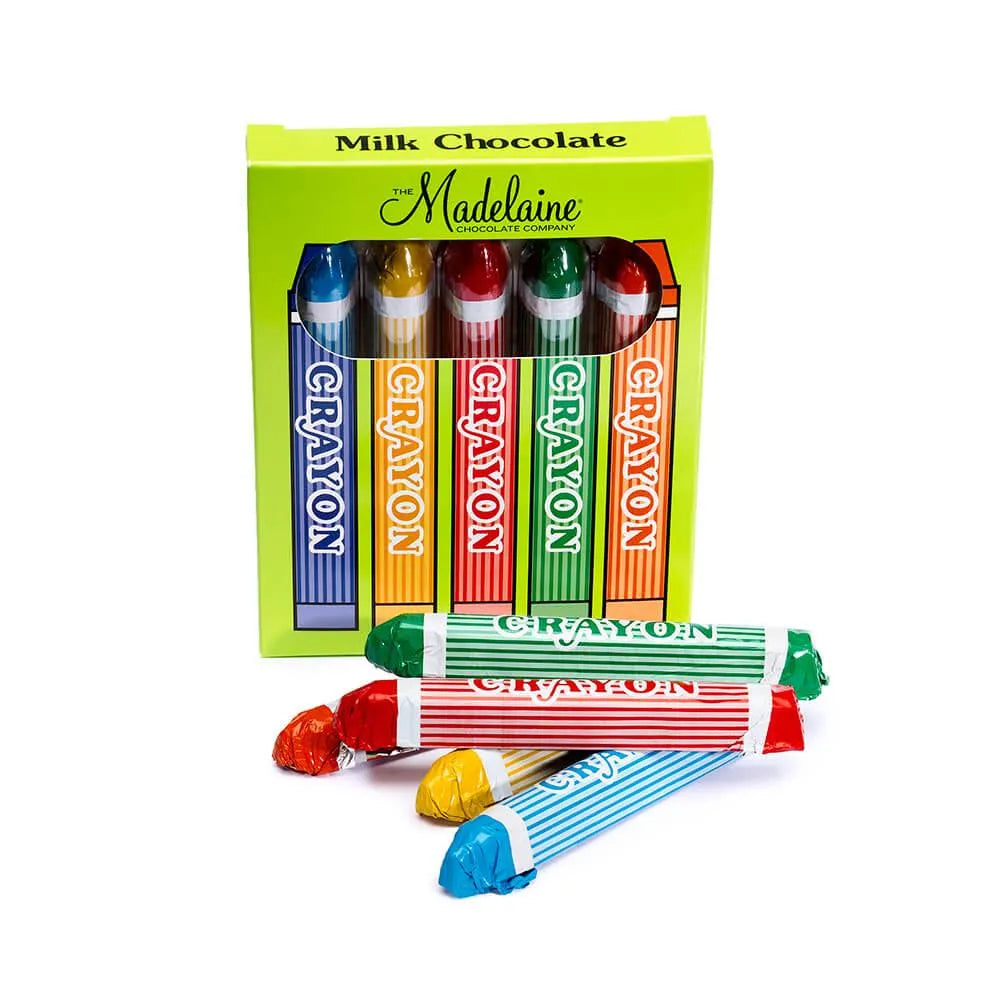 Madelaine Foiled Milk Chocolate Crayons 5-Packs: 24-Piece Box