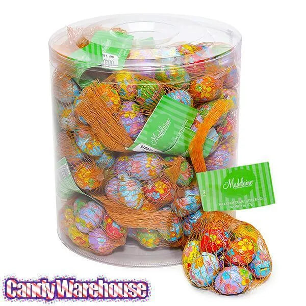 Madelaine Foiled Milk Chocolate Easter Eggs 2-Ounce Mesh Bags: 24-Piece Tub