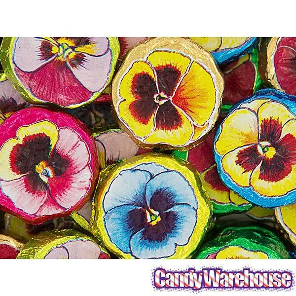 Madelaine Foiled Milk Chocolate Flower Wafers - Pansies: 5LB Bag