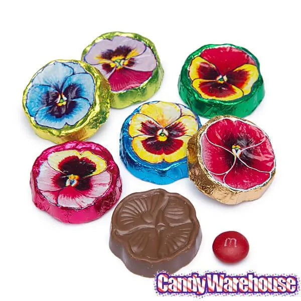 Madelaine Foiled Milk Chocolate Flower Wafers - Pansies: 5LB Bag