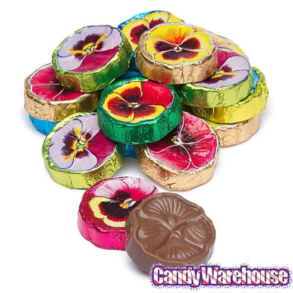 Madelaine Foiled Milk Chocolate Flower Wafers - Pansies: 5LB Bag