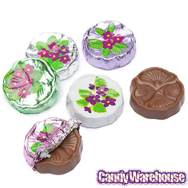 Madelaine Foiled Milk Chocolate Flower Wafers - Violets: 5LB Bag