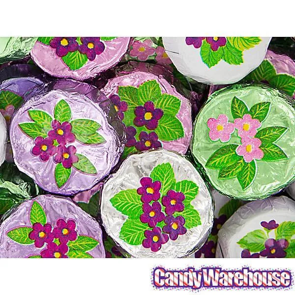 Madelaine Foiled Milk Chocolate Flower Wafers - Violets: 5LB Bag