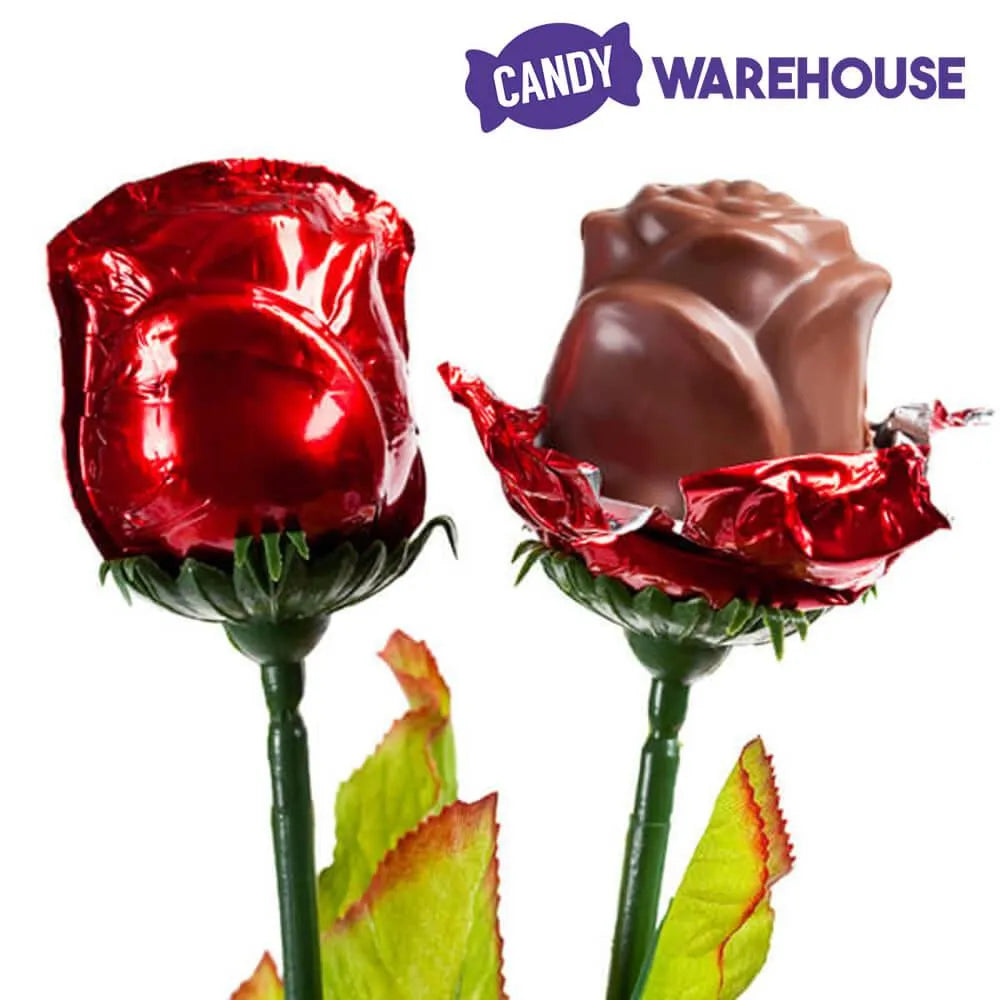 Madelaine Foiled Milk Chocolate Long Stem Roses - Red: 12-Piece Bunch