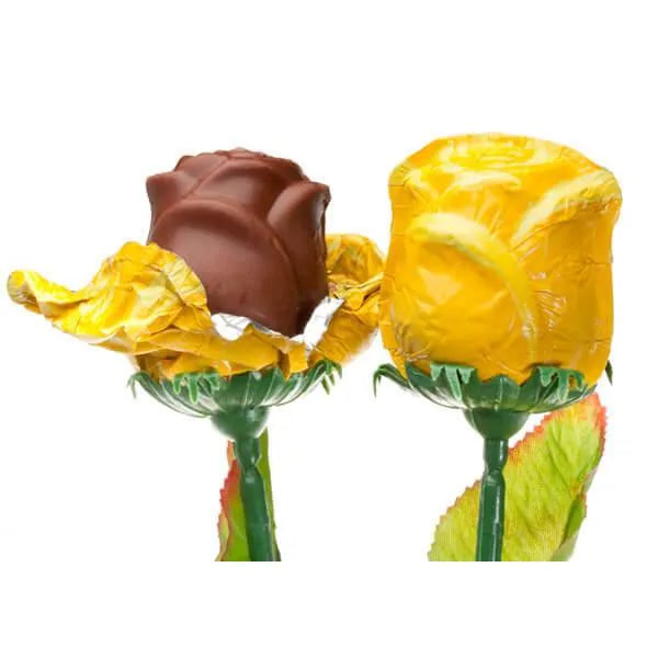 Madelaine Foiled Milk Chocolate Long Stem Roses - Yellow: 12-Piece Bunch