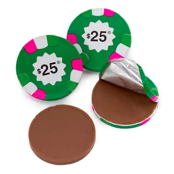 Madelaine Foiled Milk Chocolate Poker Chips - $25 Green: 5LB Bag