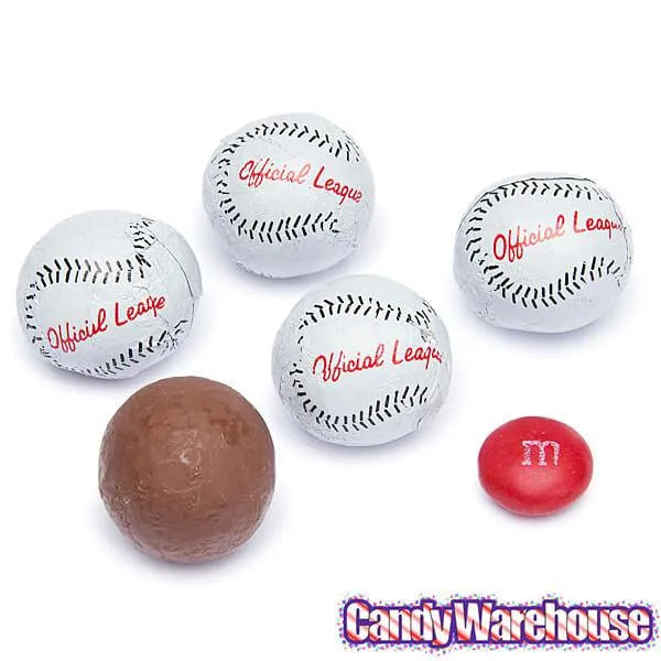 Madelaine Foiled Milk Chocolate Sports Balls 2-Ounce Mesh Bags - Baseball: 24-Piece Tub