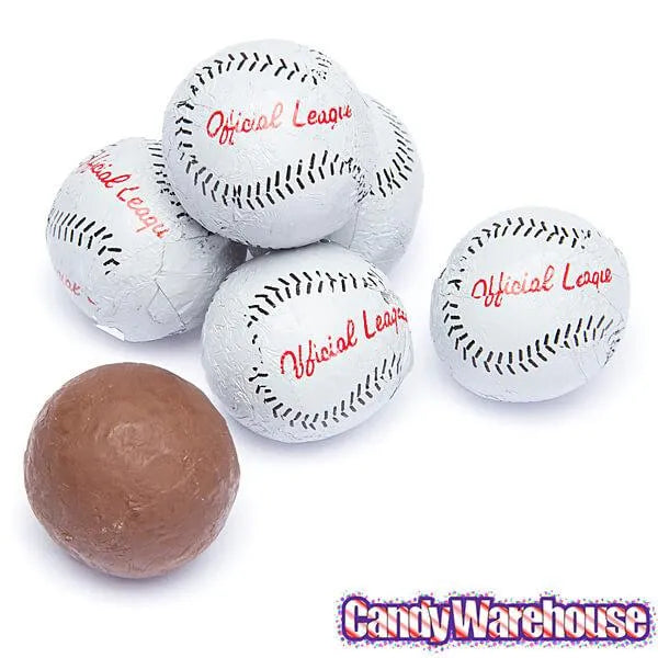 Madelaine Foiled Milk Chocolate Sports Balls 2-Ounce Mesh Bags - Baseball: 24-Piece Tub