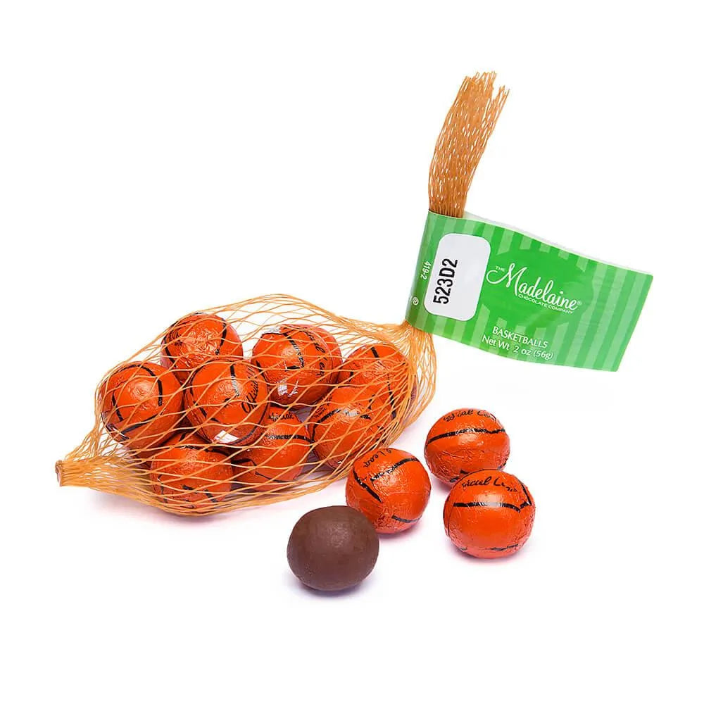 Madelaine Foiled Milk Chocolate Sports Balls 2-Ounce Mesh Bags - Basketball: 24-Piece Tub