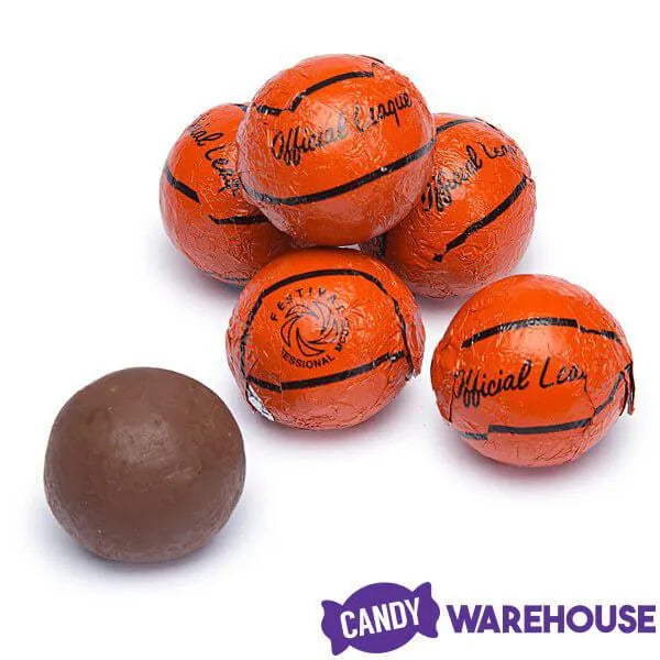 Madelaine Foiled Milk Chocolate Sports Balls 2-Ounce Mesh Bags - Basketball: 24-Piece Tub