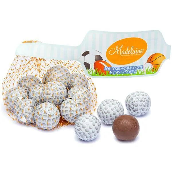 Madelaine Foiled Milk Chocolate Sports Balls 2-Ounce Mesh Bags - Golf: 24-Piece Tub