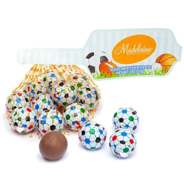 Madelaine Foiled Milk Chocolate Sports Balls 2-Ounce Mesh Bags - Soccer: 24-Piece Tub