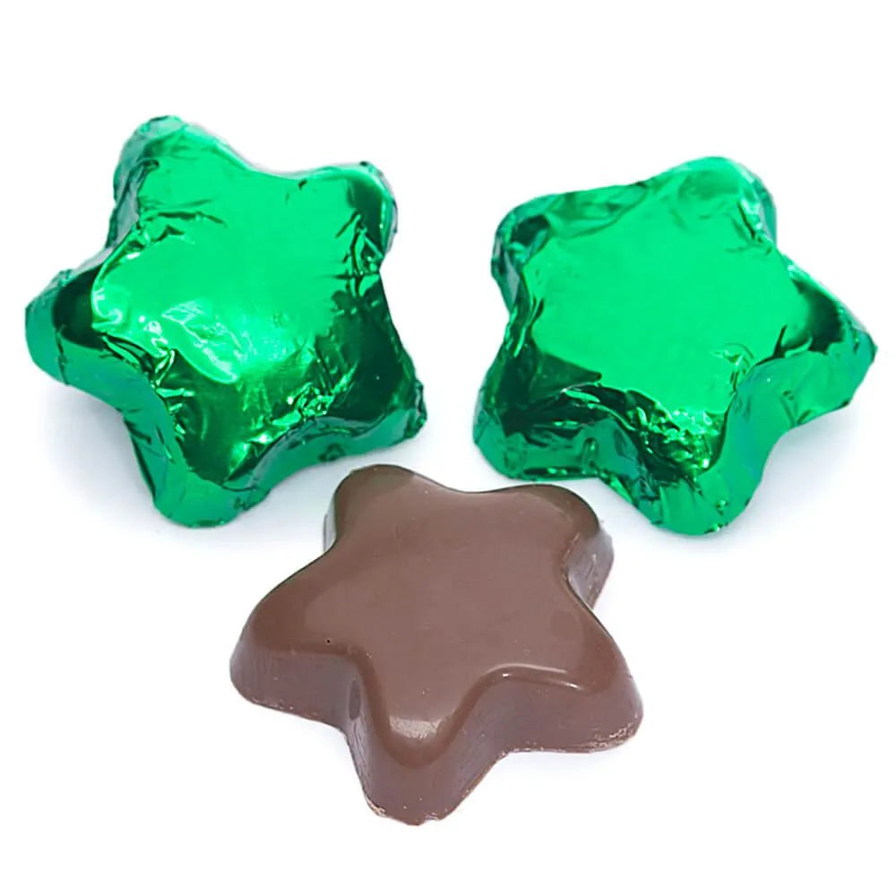 Madelaine Foiled Milk Chocolate Stars - Green: 5LB Bag