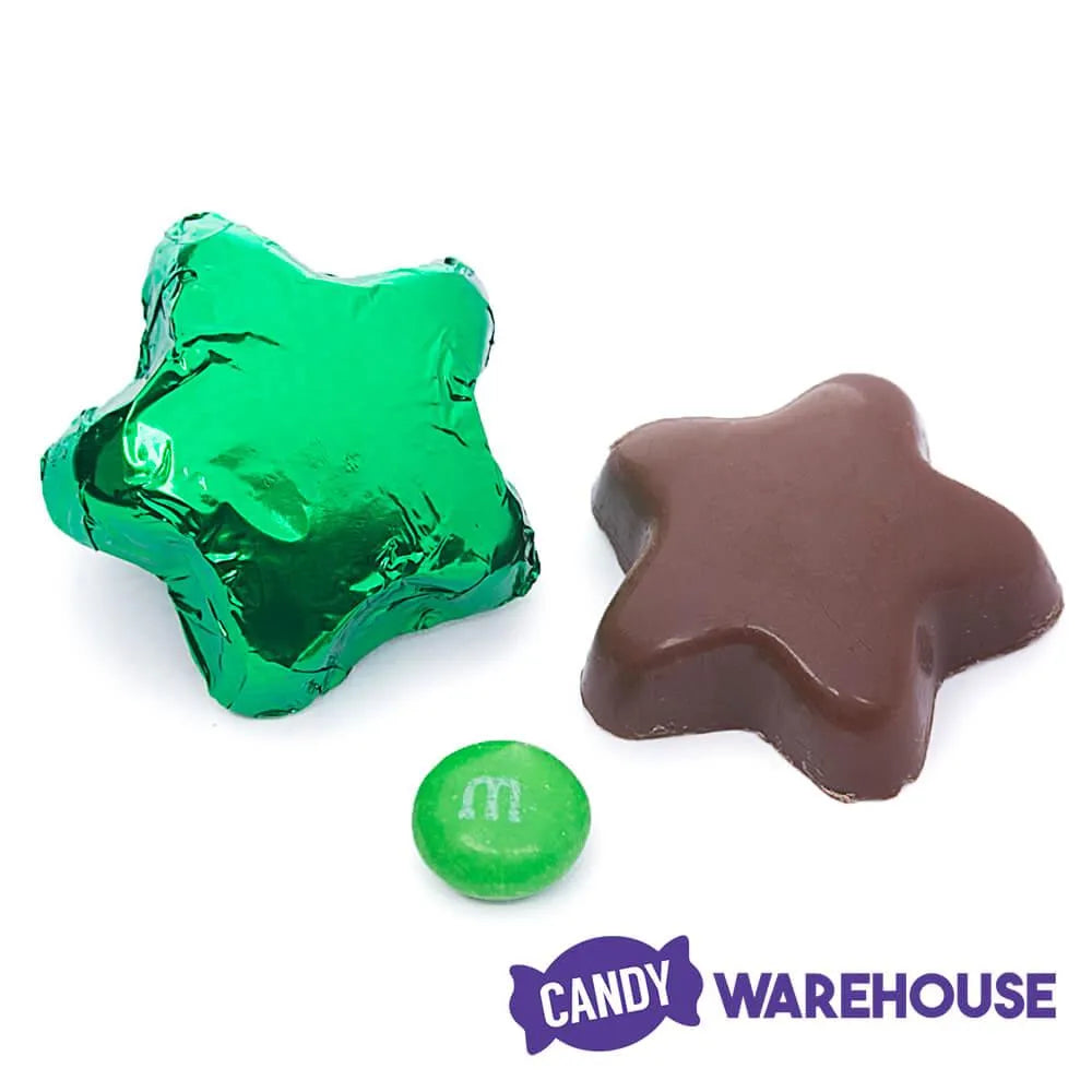 Madelaine Foiled Milk Chocolate Stars - Green: 5LB Bag