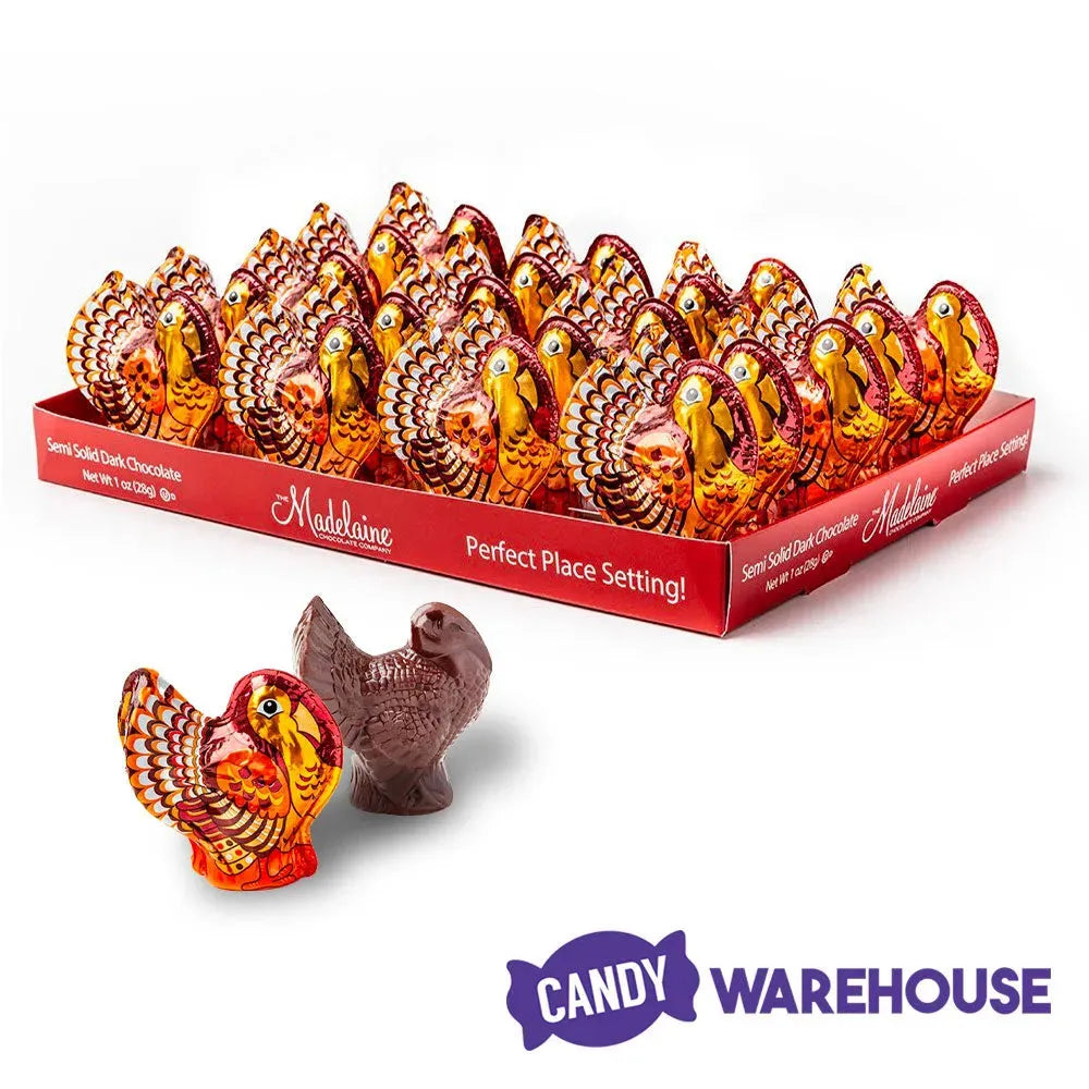 Madelaine Foiled Semi-Solid 1-Ounce Dark Chocolate Turkeys: 20-Piece Display