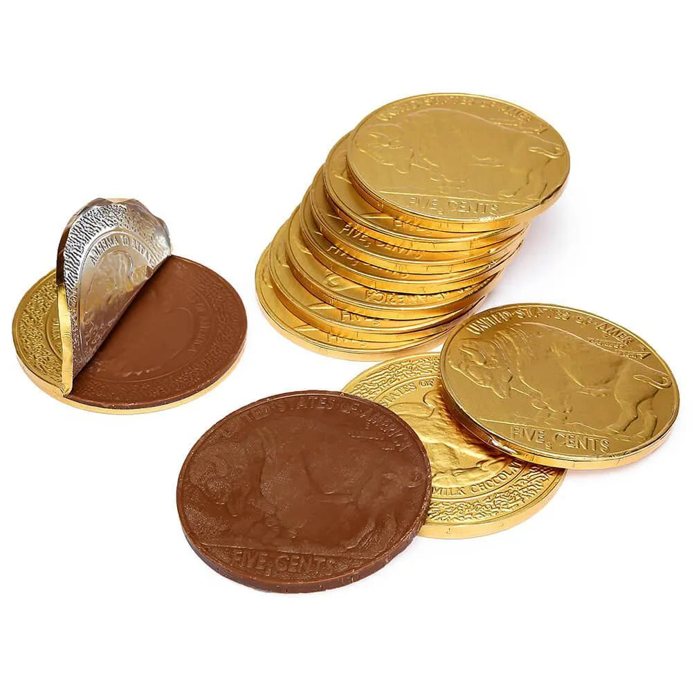 Madelaine Gold Foiled Buffalo Giant Milk Chocolate Coins: 60-Piece Box