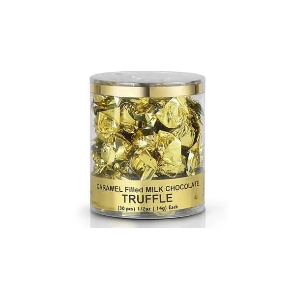 Madelaine Gold Foiled Caramel Filled Chocolate Truffles: 30-Piece Tub