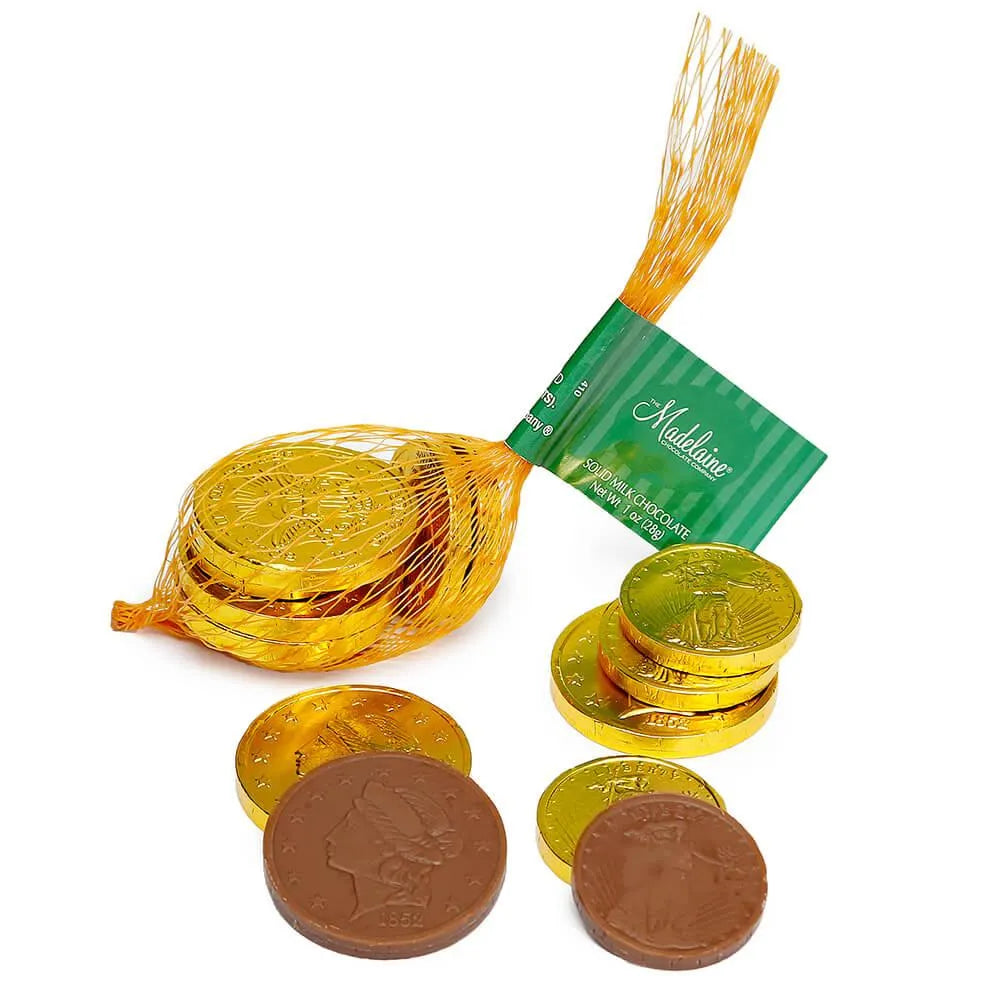 Madelaine Gold Foiled Milk Chocolate Coins 1-Ounce Mesh Bags: 48-Piece Box