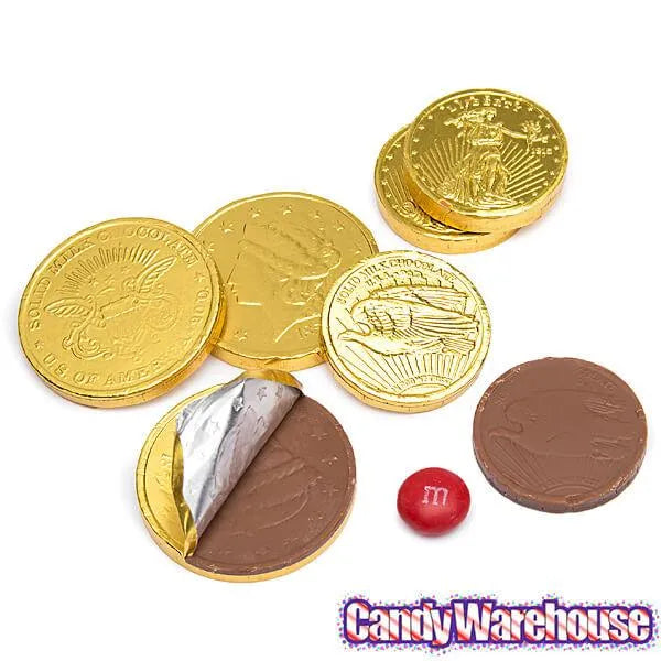 Madelaine Gold Foiled Milk Chocolate Coins - Assorted: 5LB Bag