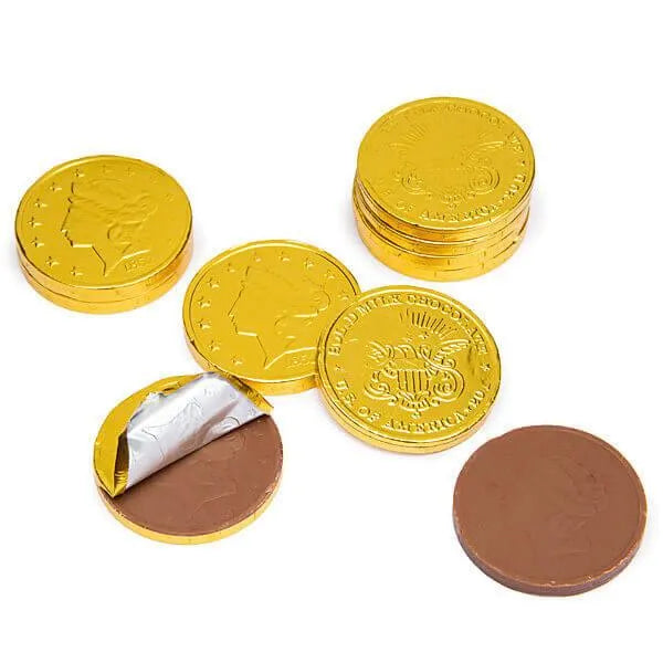 Madelaine Gold Foiled Milk Chocolate Coins - Large: 5LB Bag