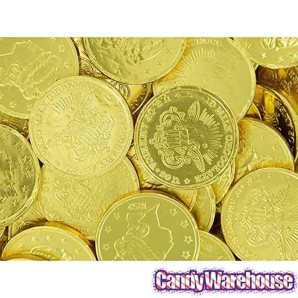 Madelaine Gold Foiled Milk Chocolate Coins - Large: 5LB Bag