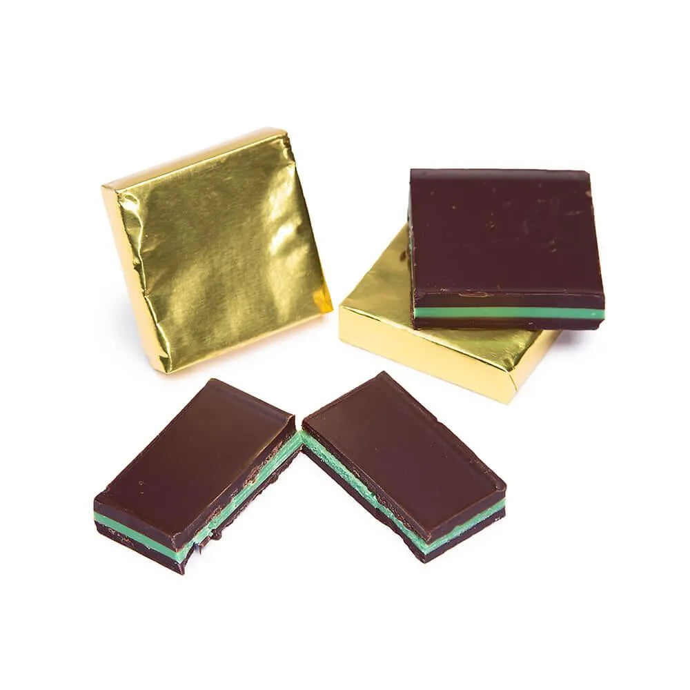 Madelaine Gold Foiled Mint Truffle Dark Chocolate Squares: 5LB Box