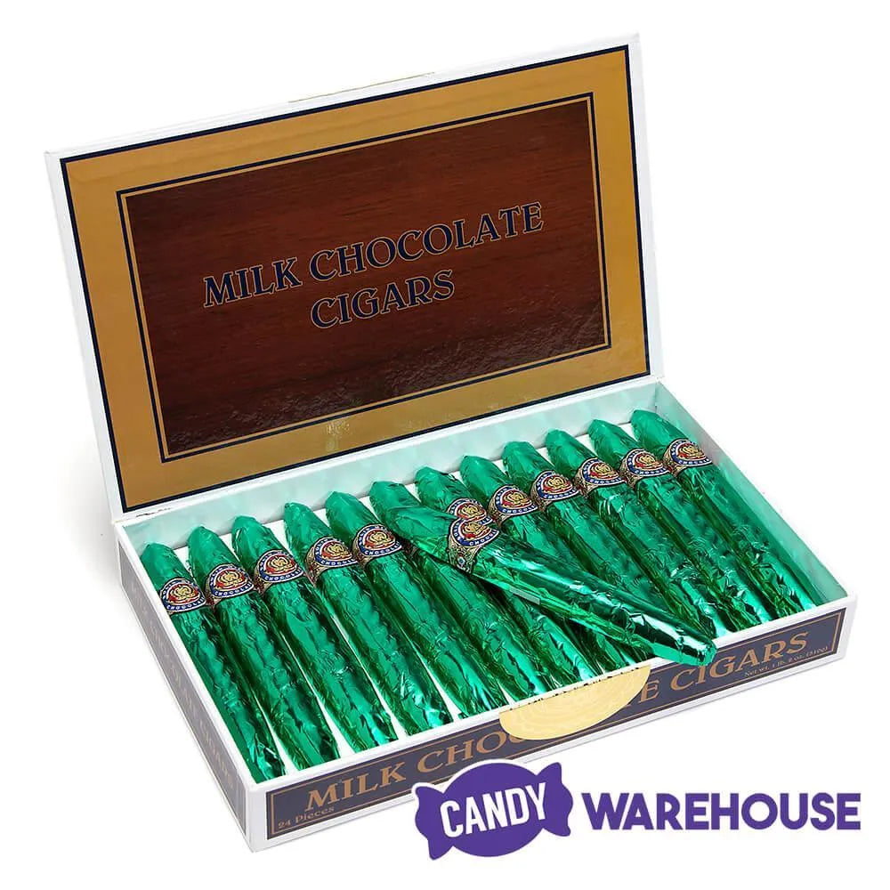 Madelaine Green Foiled Milk Chocolate Cigars: 24-Piece Box