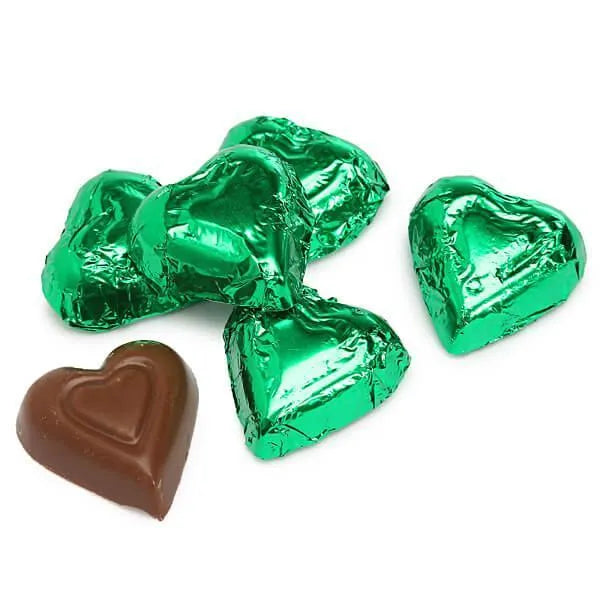 Madelaine Green Foiled Milk Chocolate Hearts: 5LB Bag