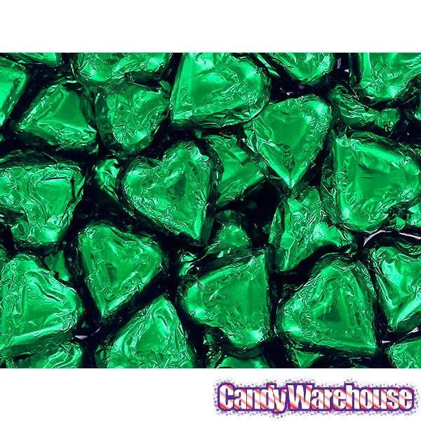 Madelaine Green Foiled Milk Chocolate Hearts: 5LB Bag