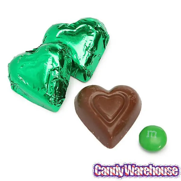 Madelaine Green Foiled Milk Chocolate Hearts: 5LB Bag