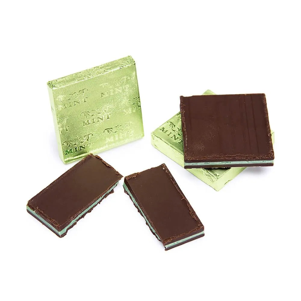 Madelaine Light Green Foiled Mint Truffle Dark Chocolate Squares: 5LB Box