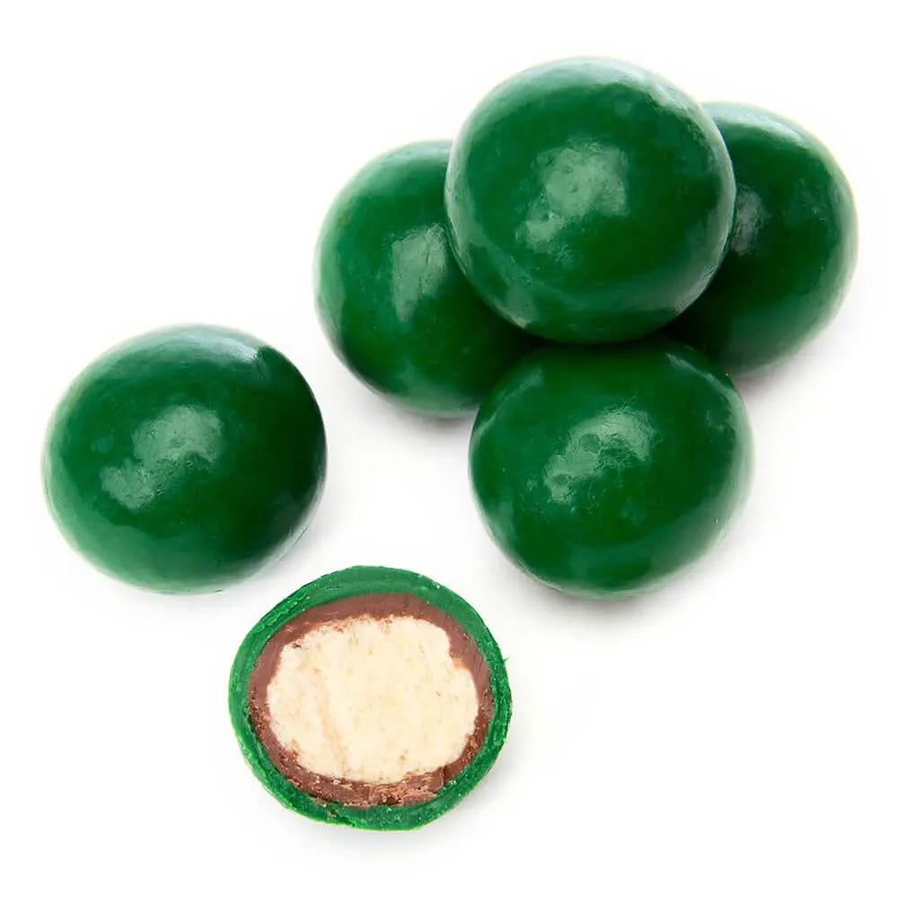 Madelaine Milk Chocolate Covered Malt Balls - Dark Green: 5LB Bag