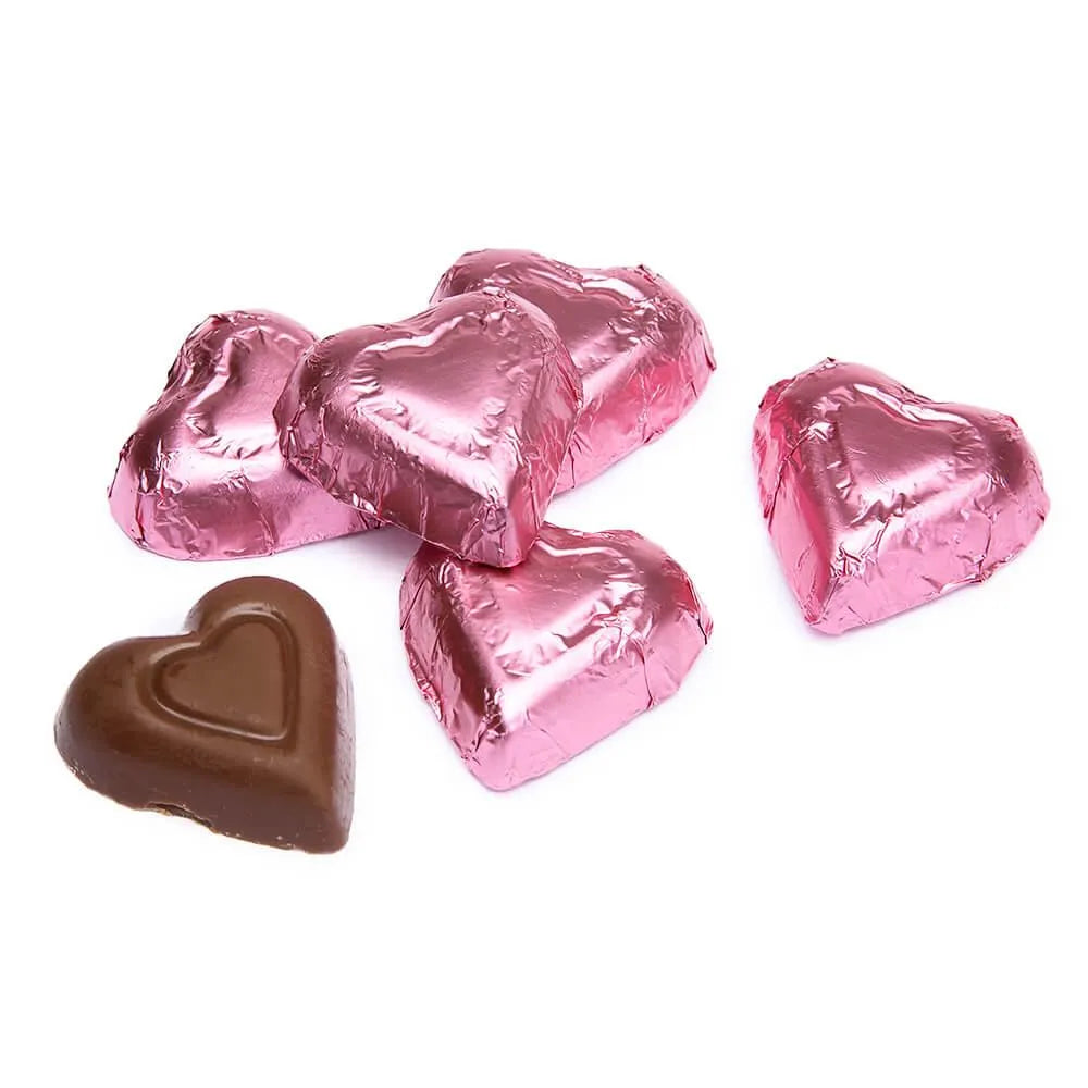 Madelaine Pink Foiled Milk Chocolate Hearts: 5LB Box