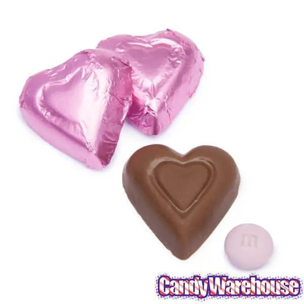 Madelaine Pink Foiled Milk Chocolate Hearts: 5LB Box