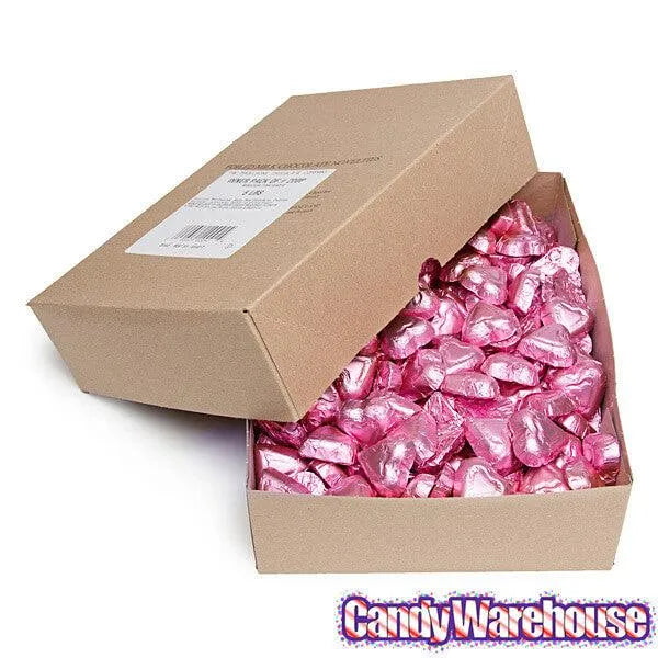 Madelaine Pink Foiled Milk Chocolate Hearts: 5LB Box