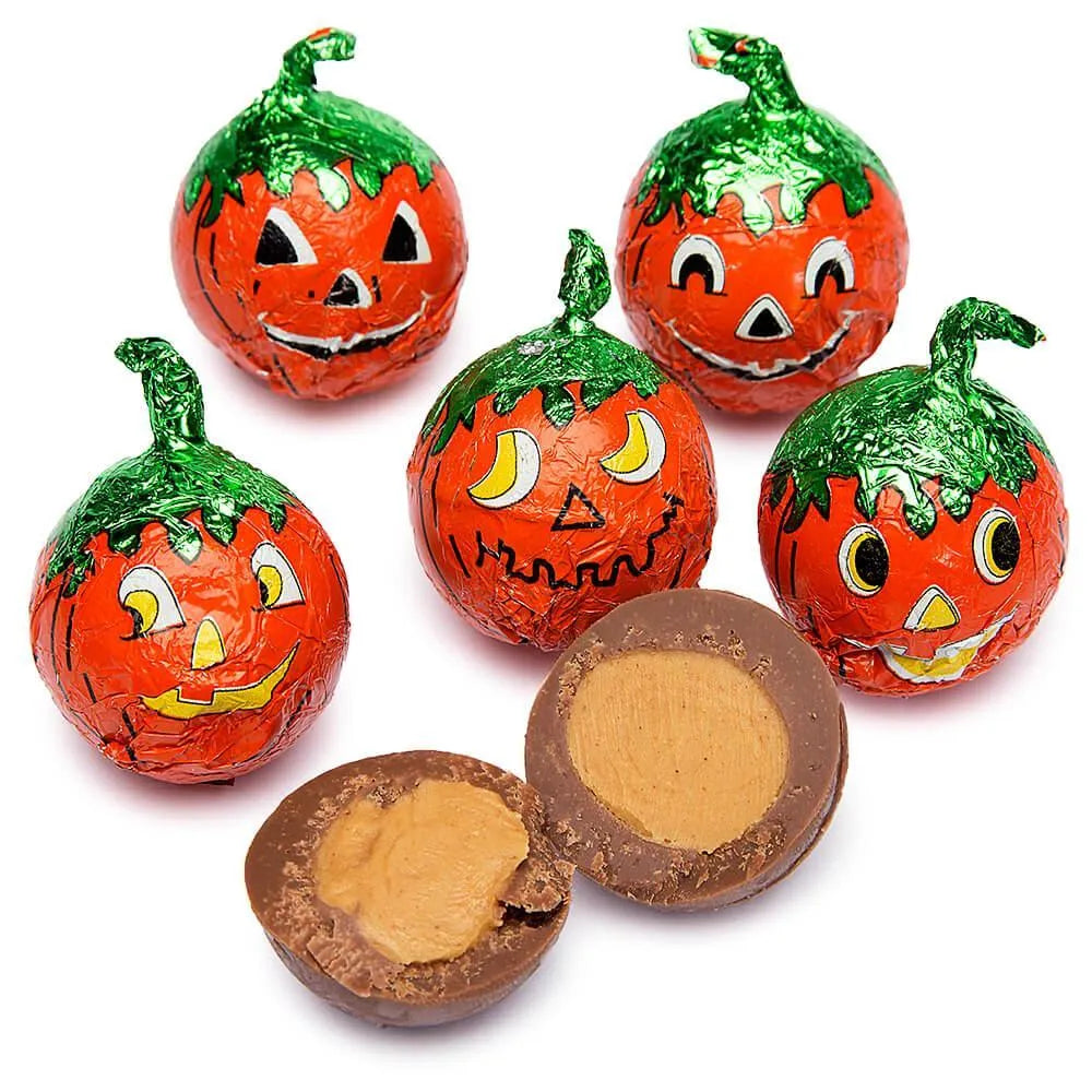 Madelaine Pumpkin Foiled Peanut Butter Filled Milk Chocolate Balls: 40-Piece Tub