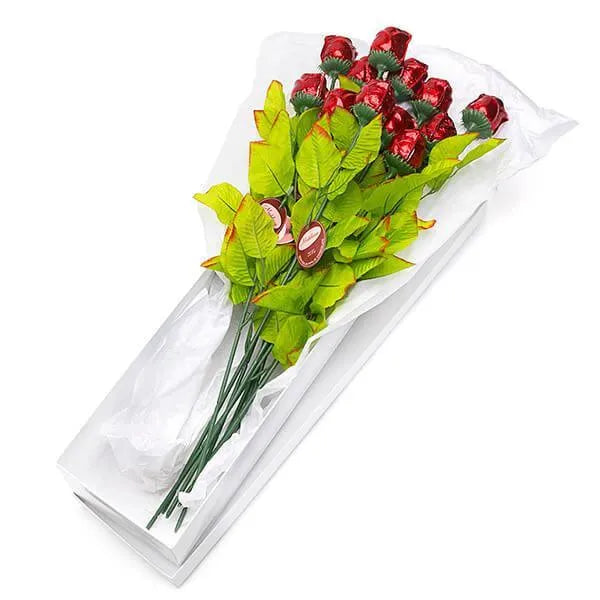 Madelaine Red Foiled Milk Chocolate Roses Bouquet: 12-Piece Florist Box