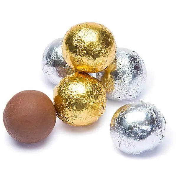 Madelaine Silver & Gold Foiled Milk Chocolate Balls: 5LB Bag