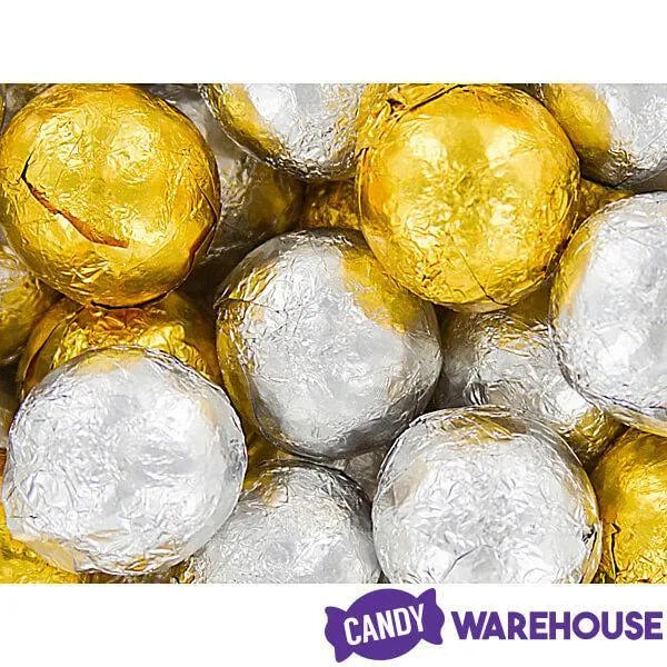 Madelaine Silver & Gold Foiled Milk Chocolate Balls: 5LB Bag