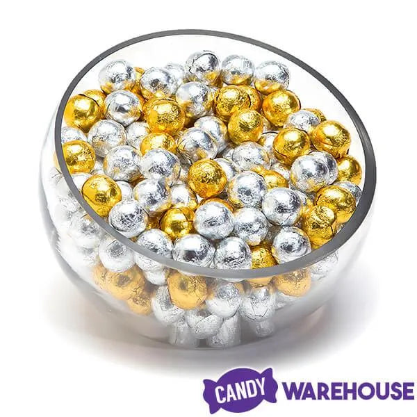 Madelaine Silver & Gold Foiled Milk Chocolate Balls: 5LB Bag