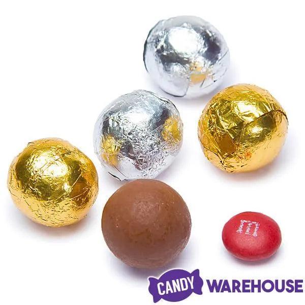 Madelaine Silver & Gold Foiled Milk Chocolate Balls: 5LB Bag