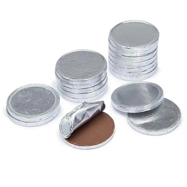 Madelaine Silver Foiled Milk Chocolate Coins - Blank: 5LB Bag